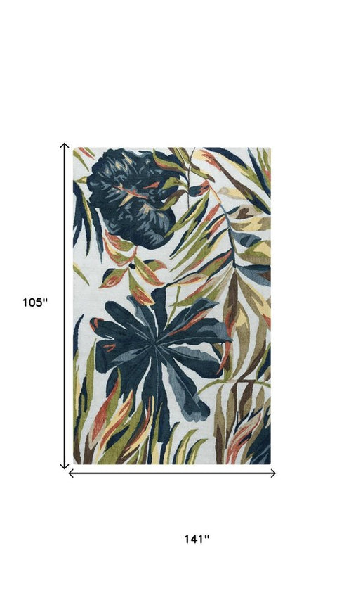9' X 12' Beige Gray Green Orange Brown And Ivory Floral Hand Tufted Area Rug