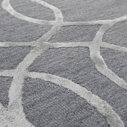 9' X 12' Gray And Silver Wool Geometric Hand Tufted Area Rug