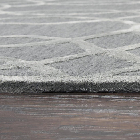 9' X 12' Gray And Silver Wool Geometric Hand Tufted Area Rug