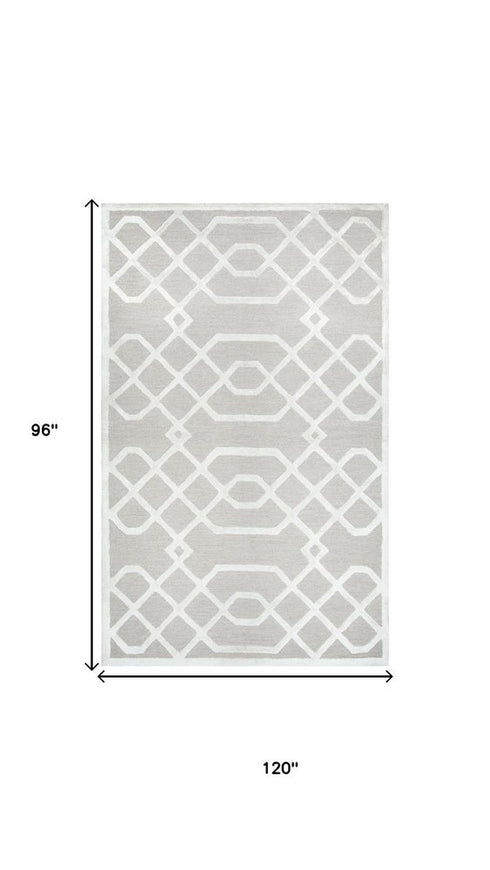 8' X 10' Beige And Ivory Wool Geometric Hand Tufted Area Rug