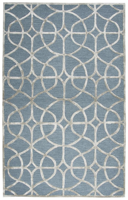 5' X 8' Blue And Gray Wool Geometric Hand Tufted Area Rug