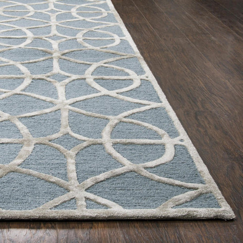 5' X 8' Blue And Gray Wool Geometric Hand Tufted Area Rug