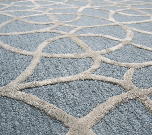 5' X 8' Blue And Gray Wool Geometric Hand Tufted Area Rug