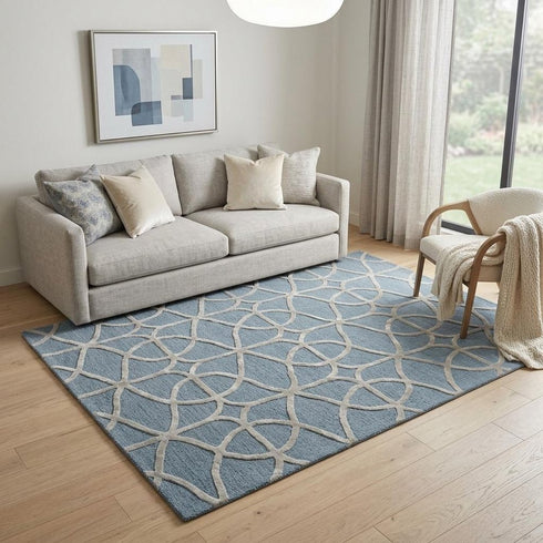 5' X 8' Blue And Gray Wool Geometric Hand Tufted Area Rug