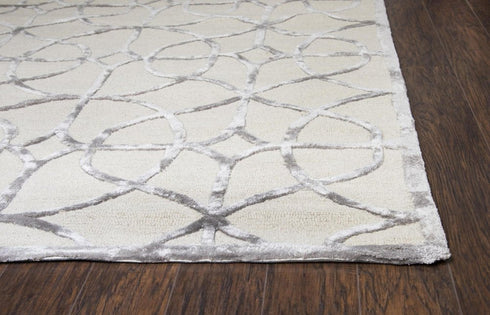 8' X 10' Ivory And Silver Wool Geometric Hand Tufted Area Rug