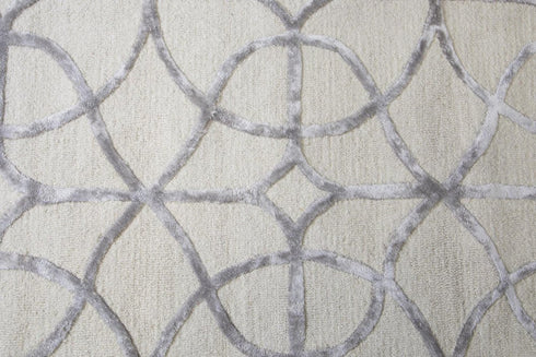 8' X 10' Ivory And Silver Wool Geometric Hand Tufted Area Rug