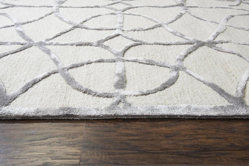 8' X 10' Ivory And Silver Wool Geometric Hand Tufted Area Rug