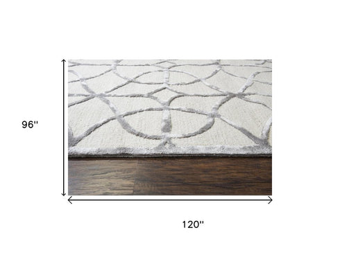 8' X 10' Ivory And Silver Wool Geometric Hand Tufted Area Rug