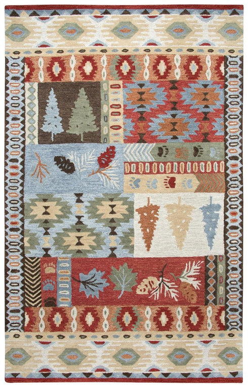 8' X 10' Red Blue Beige And Brown Wool Southwestern Hand Tufted Area Rug