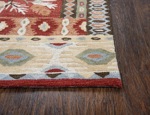 8' X 10' Red Blue Beige And Brown Wool Southwestern Hand Tufted Area Rug