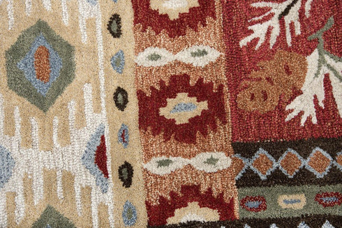 8' X 10' Red Blue Beige And Brown Wool Southwestern Hand Tufted Area Rug