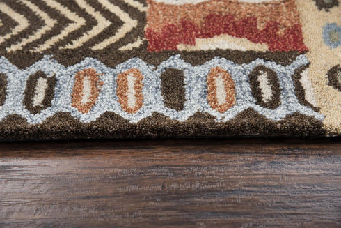 8' X 10' Red Blue Beige And Brown Wool Southwestern Hand Tufted Area Rug