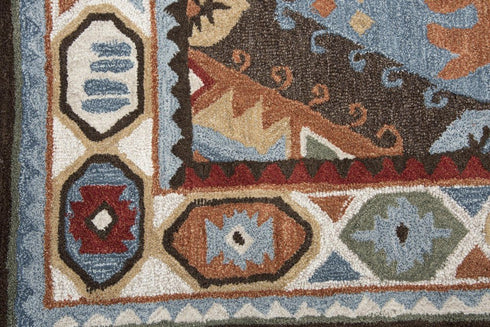 5' X 8' Brown Blue Beige And Red Wool Southwestern Hand Tufted Area Rug