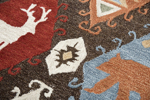 8' X 10' Brown Blue Beige And Red Wool Southwestern Hand Tufted Area Rug