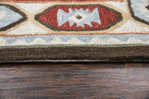 8' X 10' Brown Blue Beige And Red Wool Southwestern Hand Tufted Area Rug