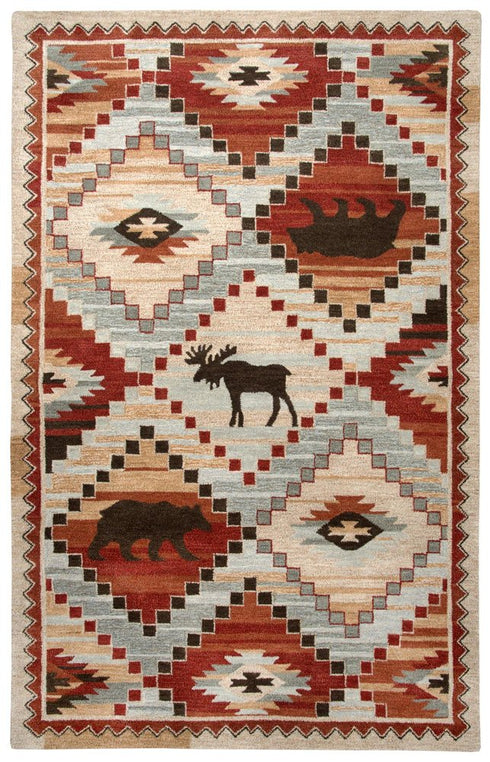 8' X 10' Brown Blue Beige And Red Wool Southwestern Hand Tufted Area Rug