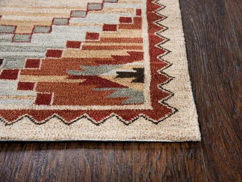 8' X 10' Brown Blue Beige And Red Wool Southwestern Hand Tufted Area Rug