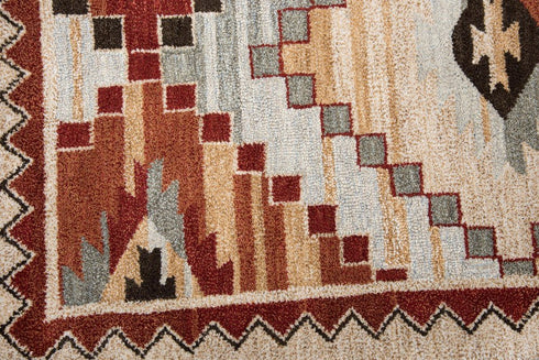 8' X 10' Brown Blue Beige And Red Wool Southwestern Hand Tufted Area Rug