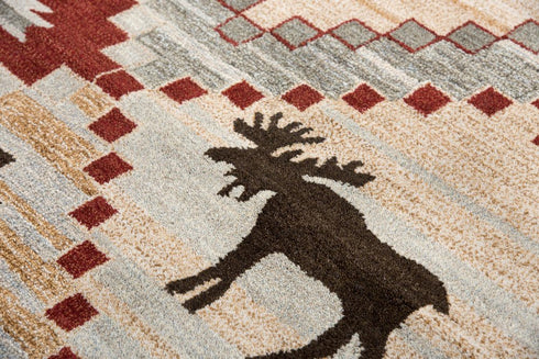 8' X 10' Brown Blue Beige And Red Wool Southwestern Hand Tufted Area Rug