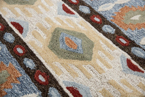 8' X 10' Blue Beige And Brown Wool Southwestern Hand Tufted Area Rug