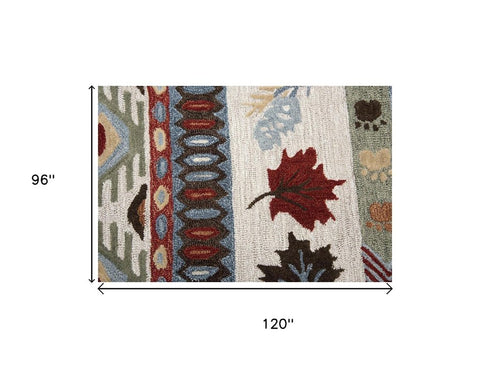 8' X 10' Blue Beige And Brown Wool Southwestern Hand Tufted Area Rug