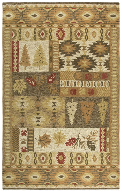 8' X 10' Brown Green Beige And Red Wool Southwestern Hand Tufted Area Rug