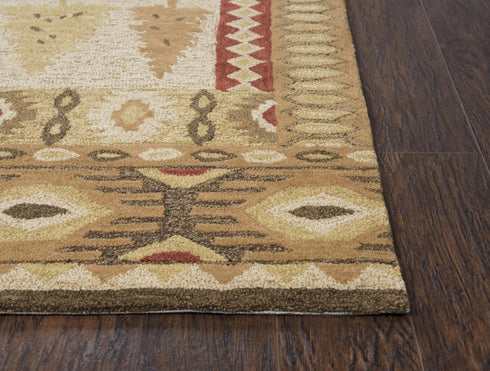 8' X 10' Brown Green Beige And Red Wool Southwestern Hand Tufted Area Rug