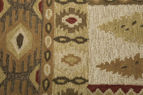 8' X 10' Brown Green Beige And Red Wool Southwestern Hand Tufted Area Rug