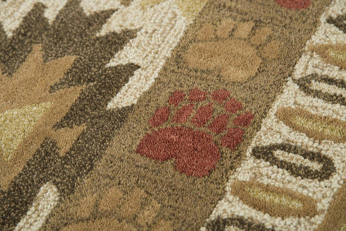 8' X 10' Brown Green Beige And Red Wool Southwestern Hand Tufted Area Rug