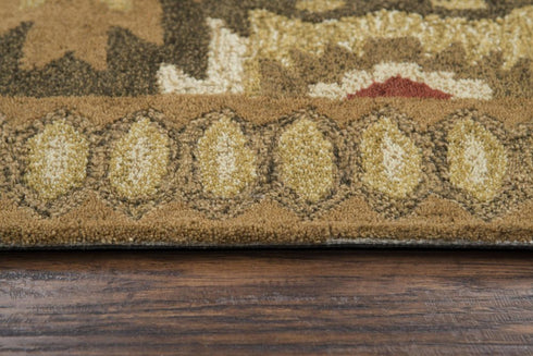 8' X 10' Brown Green Beige And Red Wool Southwestern Hand Tufted Area Rug