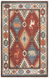5' X 8' Red Blue Beige And Brown Wool Southwestern Hand Tufted Area Rug