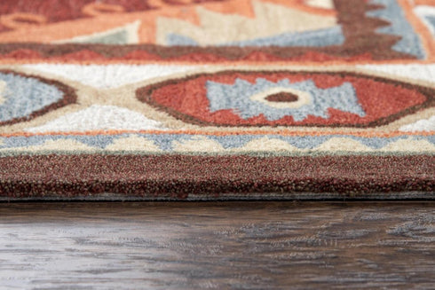 8' X 10' Red Blue Beige And Brown Wool Southwestern Hand Tufted Area Rug
