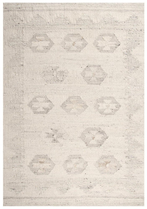 8' X 10' Ivory And Light Gray Wool Tribal Hand Woven Area Rug
