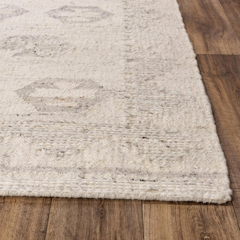 8' X 10' Ivory And Light Gray Wool Tribal Hand Woven Area Rug