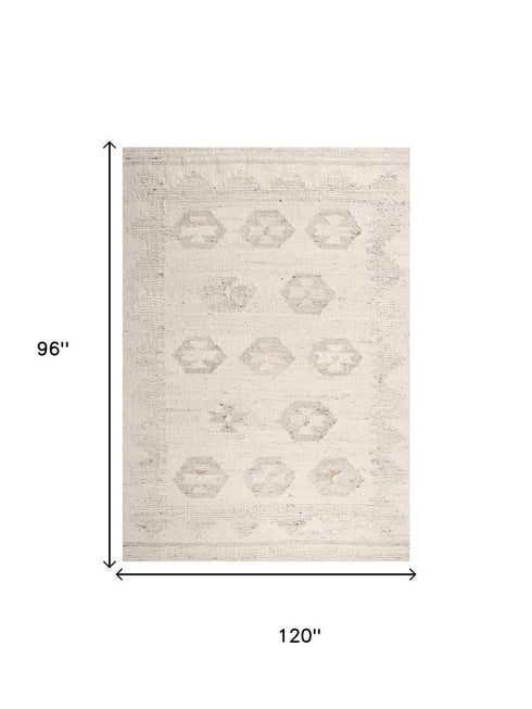 8' X 10' Ivory And Light Gray Wool Tribal Hand Woven Area Rug