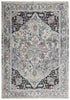 8' X 10' Gray Black Ivory And Light Blue Oriental Area Rug