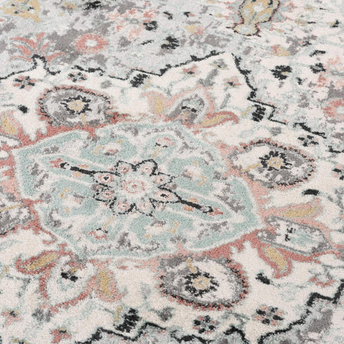 8' X 10' Gray Black Ivory And Light Blue Oriental Area Rug