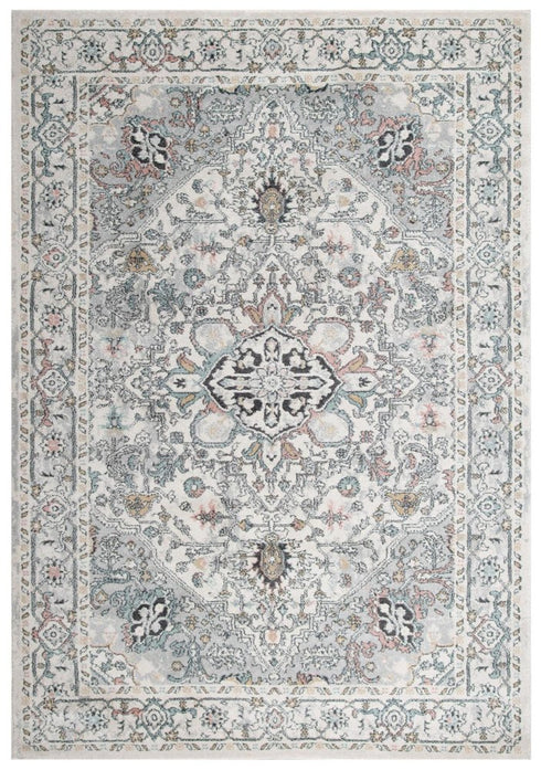8' X 10' Ivory Black And Light Blue Oriental Area Rug