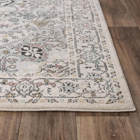 8' X 10' Ivory Black And Light Blue Oriental Area Rug