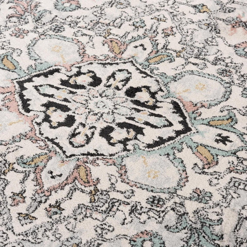 8' X 10' Ivory Black And Light Blue Oriental Area Rug