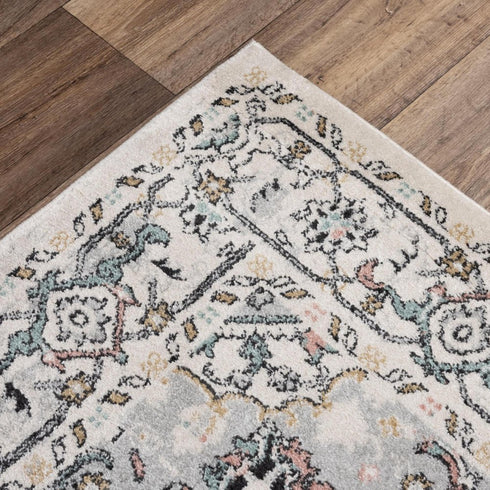 8' X 10' Ivory Black And Light Blue Oriental Area Rug