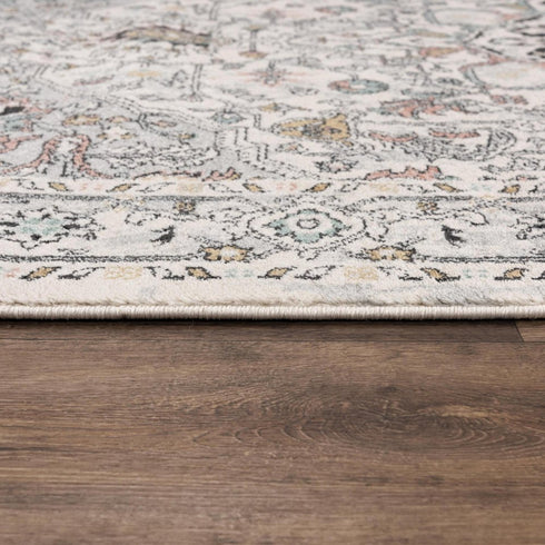 8' X 10' Ivory Black And Light Blue Oriental Area Rug