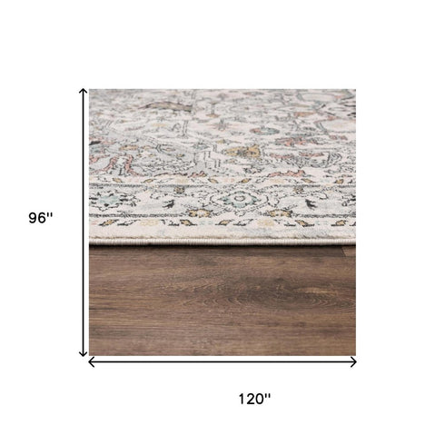 8' X 10' Ivory Black And Light Blue Oriental Area Rug