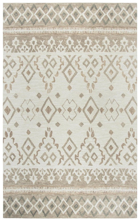 5' X 8' Natural Beige And Taupe Wool Geometric Hand Tufted Area Rug