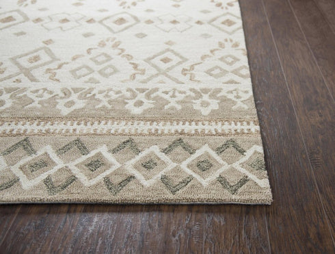 8' X 10' Natural Beige And Taupe Wool Geometric Hand Tufted Area Rug