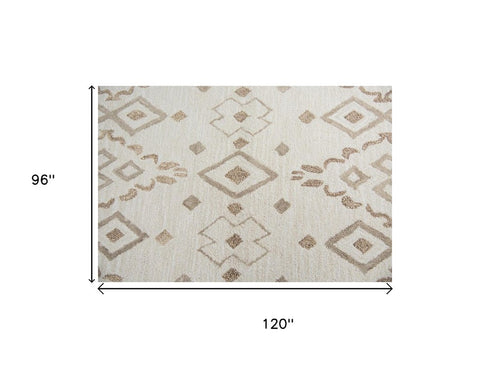 8' X 10' Natural Beige And Taupe Wool Geometric Hand Tufted Area Rug