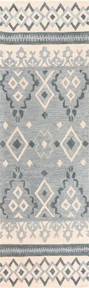 8' Natural Beige Gray And Dark Gray Wool Geometric Hand Tufted Area Rug