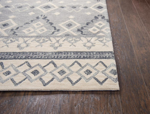8' Natural Beige Gray And Dark Gray Wool Geometric Hand Tufted Area Rug