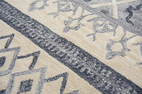 8' Natural Beige Gray And Dark Gray Wool Geometric Hand Tufted Area Rug
