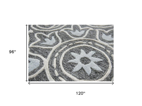 8' X 10' Gray Light Gray And Natural Wool Moroccan Hand Tufted Area Rug